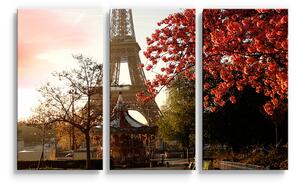 Sablio Obraz - 3-dílný Eiffelova věž a červený strom - 120x80 cm