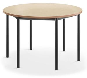 AJ Produkty Stůl SONITUS, Ø1200x720 mm, antracitově šedé nohy, deska s linoleem, béžová