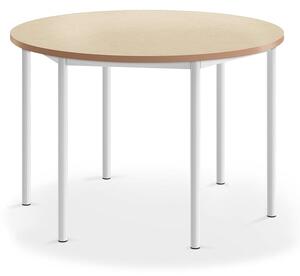 AJ Produkty Stůl SONITUS, Ø1200x760 mm, bílé nohy, deska s linoleem, béžová