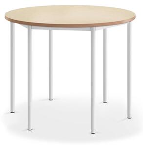 AJ Produkty Stůl SONITUS, Ø1200x900 mm, bílé nohy, deska s linoleem, béžová