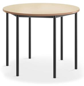 AJ Produkty Stůl SONITUS, Ø1200x900 mm, antracitově šedé nohy, deska s linoleem, béžová
