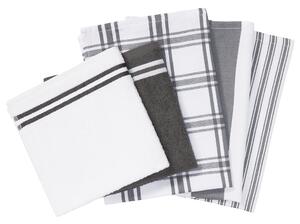 Livarno home Sada kuchyňských utěrek a ručníků, 5dílná (šedá/bílá) (100387618001)