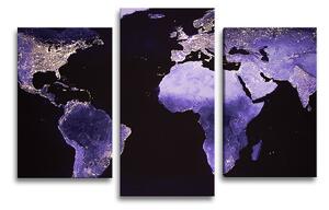 Sablio Obraz - 3-dílný Světelná mapa světa - 75x50 cm