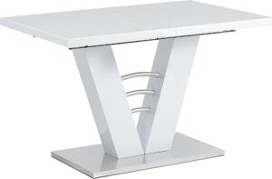 Rozkládací jídelní stůl 120+40x80 cm, bílý lesk / broušený nerez Mdum