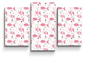 Sablio Obraz - 3-dílný Růžové rybky a sloni - 75x50 cm