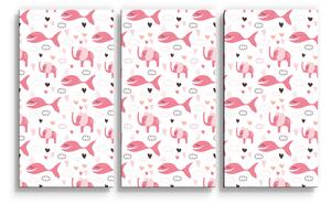 Sablio Obraz - 3-dílný Růžové rybky a sloni - 120x80 cm
