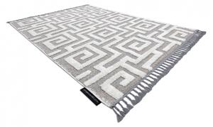 Koberec MAROC P655, šedo bílá střapce, Labyrint řecký vzor, Berbe velikost 200x290 cm | krásné koberce cz