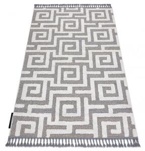 Koberec MAROC P655, šedo bílá střapce, Labyrint řecký vzor, Berbe velikost 140x190 cm | krásné koberce cz