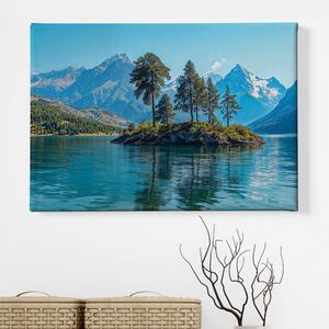 Obraz na plátně - Stromy na malém ostrůvku v horách FeelHappy.cz Velikost obrazu: 210 x 140 cm
