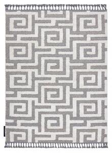 Koberec MAROC P655, šedo bílá střapce, Labyrint řecký vzor, Berbe velikost 120x170 cm | krásné koberce cz