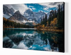 Obraz na plátně - Horské štíty a průzračné jezero FeelHappy.cz Velikost obrazu: 210 x 140 cm