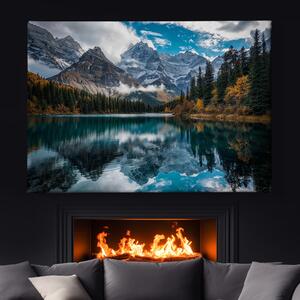 Obraz na plátně - Horské štíty a průzračné jezero FeelHappy.cz Velikost obrazu: 210 x 140 cm