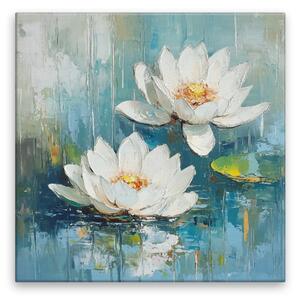 Obraz na plátně - Lekníny v dešti - 80x80 cm