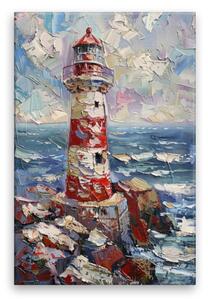 Obraz na plátně - Červený maják v bouři - 80x120 cm