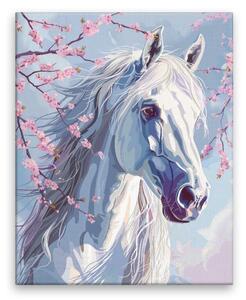 Obraz na plátně - Bílý kůň a sakura - 40x50 cm