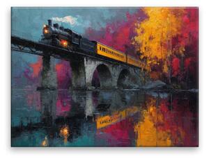 Obraz na plátně - Podzimní most a vlak - 40x30 cm