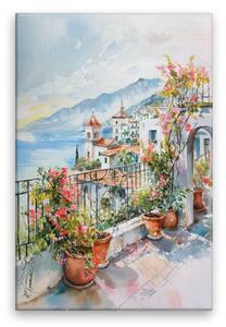 Obraz na plátně - Středomořská terasa květů - 80x120 cm