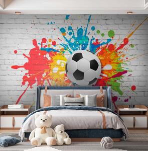 Fototapety Fotbalový míč na pozadí cihlové zdi, Fototapety dětské, Fototapety pro chlapce, u64587 : uwalls.cz