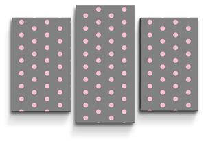 Sablio Obraz - 3-dílný Růžové puntíky na šedé - 75x50 cm