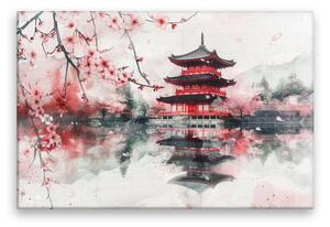 Obraz na plátně - Sakura chrám - 120x80 cm - CZ výroba
