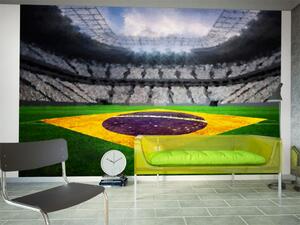Fototapeta Brazilský fotbal - fotbalový stadion s vlajkou Brazílie na hřišti