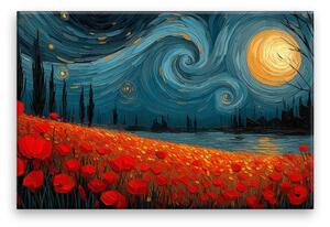 Obraz na plátně - Červené máky pod hvězdnou oblohou - 120x80 cm