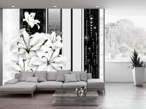 Fototapeta Lilie - černobílý vzor se vzory a květinami ve vintage stylu