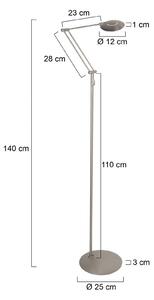 Steinhauer LED stojací lampa Zenith2, 1 žárovka, ocel, dálkové ovládání, stmívatelný, Hliník / šedá / zinek, Obývací pokoj / jídelna, kov, Moderní