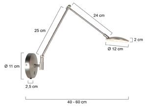 Steinhauer LED nástěnné světlo Zenith 2 s ramenem, ocel, kov, zástrčka, stmívatelný, Hliník / šedá / zinek, Obývací pokoj / jídelna, kov, Moderní