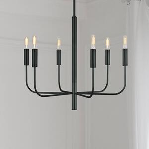 FEISS Lustr Brianna, černý, Ø 61 cm, 6 žárovek, kov, stmívatelný, Černá, Obývací pokoj / jídelna, kov, Závěsná lampa - lustr s více rameny