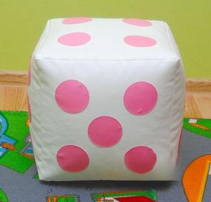 Dětský taburet KOSTKA 30 cm - bílá + růžová