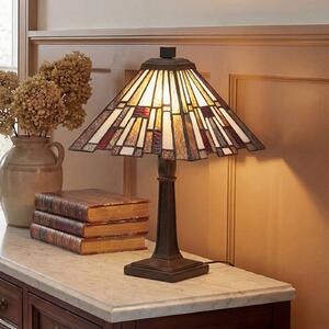 QUOIZEL Stolní lampa Inglenook, bronzová/barevná, výška 37 cm, kov/sklo, Bronz / starožitná mosaz, Obývací pokoj / jídelna, kov, Tiffany
