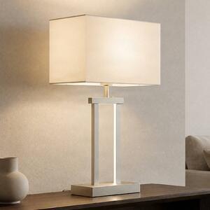 Lindby Stolní lampa Sigurd, bílá, látka, výška 54 cm, E27, stmívatelný, Hliník / šedá / zinek, Obývací pokoj / jídelna, Textil / tkanina / hedvábí, Moderní