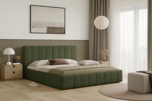 Postel RIMINI 180x200 s úložným prostorem - bouclé - zelená
