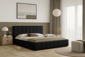 Postel RIMINI 160x200 s úložným prostorem - bouclé - černá