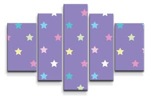 Obraz - 5-dílný SABLIO - Hvězdy na fialové 125x90 cm