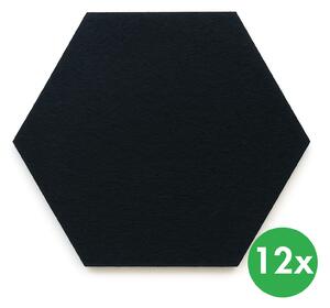 Akustický panel, samolepící, šestiúhelník, 30x26 cm, 12 ks, černá