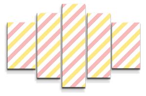 Sablio Obraz - 5-dílný Růžové a žluté pruhy - 125x90 cm