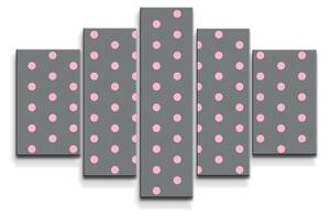 Sablio Obraz - 5-dílný Růžové puntíky na šedé - 125x90 cm