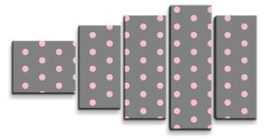 Sablio Obraz - 5-dílný Růžové puntíky na šedé - 100x60 cm