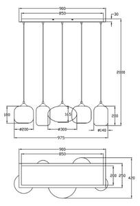 Fabas 3627-48-126 Gillis, závěsné svítidlo z šedého skla, 5x40W E27, délka 90cm