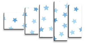 Sablio Obraz - 5-dílný Modré hvězdy na bílé - 100x60 cm