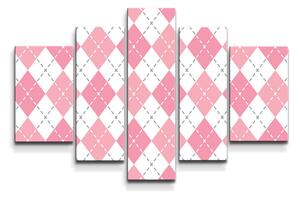 Sablio Obraz - 5-dílný Růžové a bílé kosočtverečky - 125x90 cm