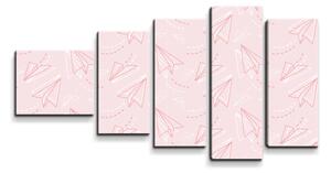 Sablio Obraz - 5-dílný Růžové papírové vlaštovky - 100x60 cm