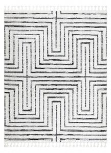 Koberec SEVILLA Z788B, bílá / antracit střapce, Labyrint řecký vzor velikost 120x170 cm | krásné koberce cz