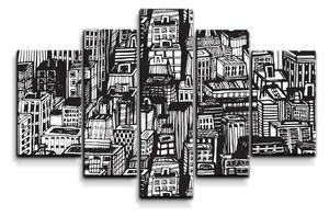 Sablio Obraz - 5-dílný Kreslené mrakodrapy - 125x90 cm