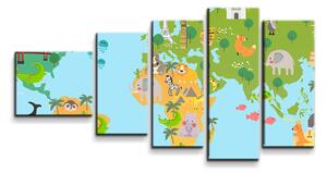 Sablio Obraz - 5-dílný Zvířecí mapa světa - 100x60 cm