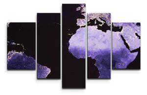 Sablio Obraz - 5-dílný Světelná mapa světa - 125x90 cm