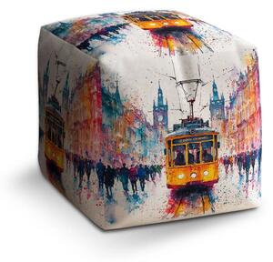 Sablio Taburet Cube Žlutá tramvaj Paint - 40x40x40 cm