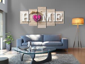 Obraz Srdce v domě (5-dílný) - Nápis na dřevěném pozadí v retro stylu